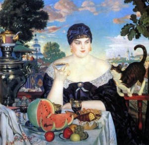 Описание картины Бориса Кустодиева «Купчиха за чаем»