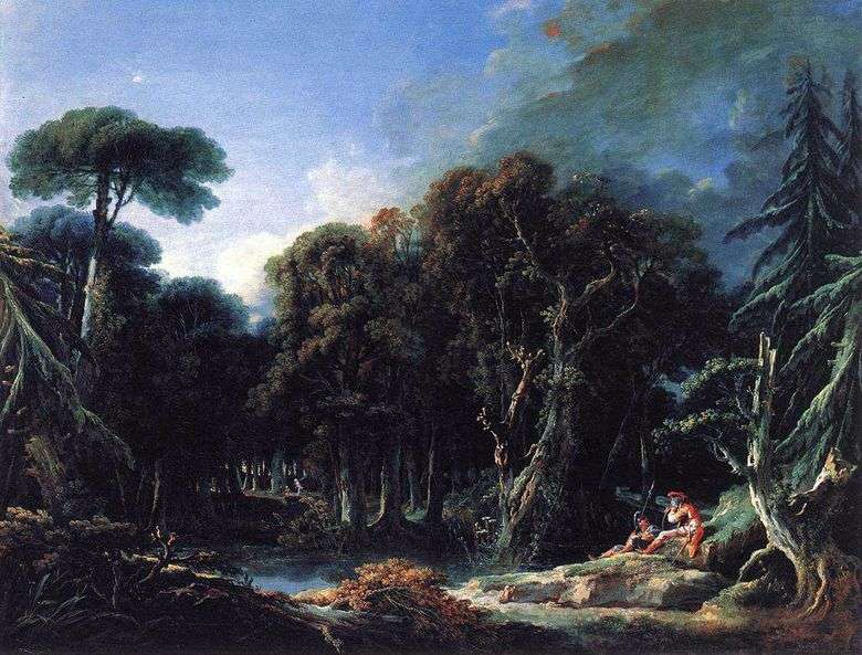 Описание картины Франсуа Буше Лесной пейзаж с солдатами