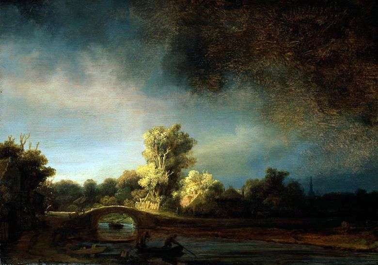 Картина Рембранта Харменса ван Рейна Пейзаж с каменным мостом