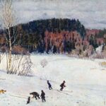 Анализ картины Константина Юона Пейзаж с лыжниками