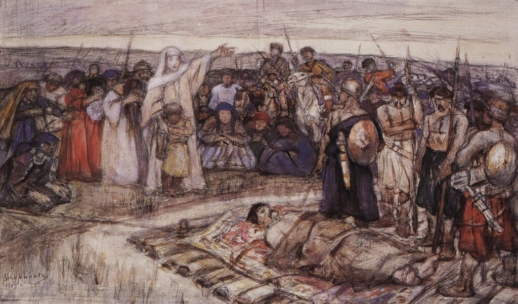 Картина Василия Сурикова Княгиня Ольга встречает тело князя Игоря