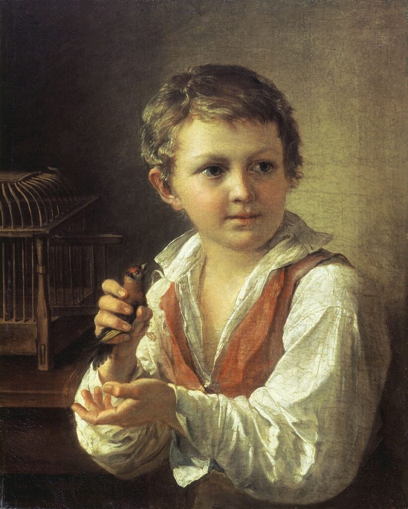 Картина Василия Тропинина Мальчик со щеглом
